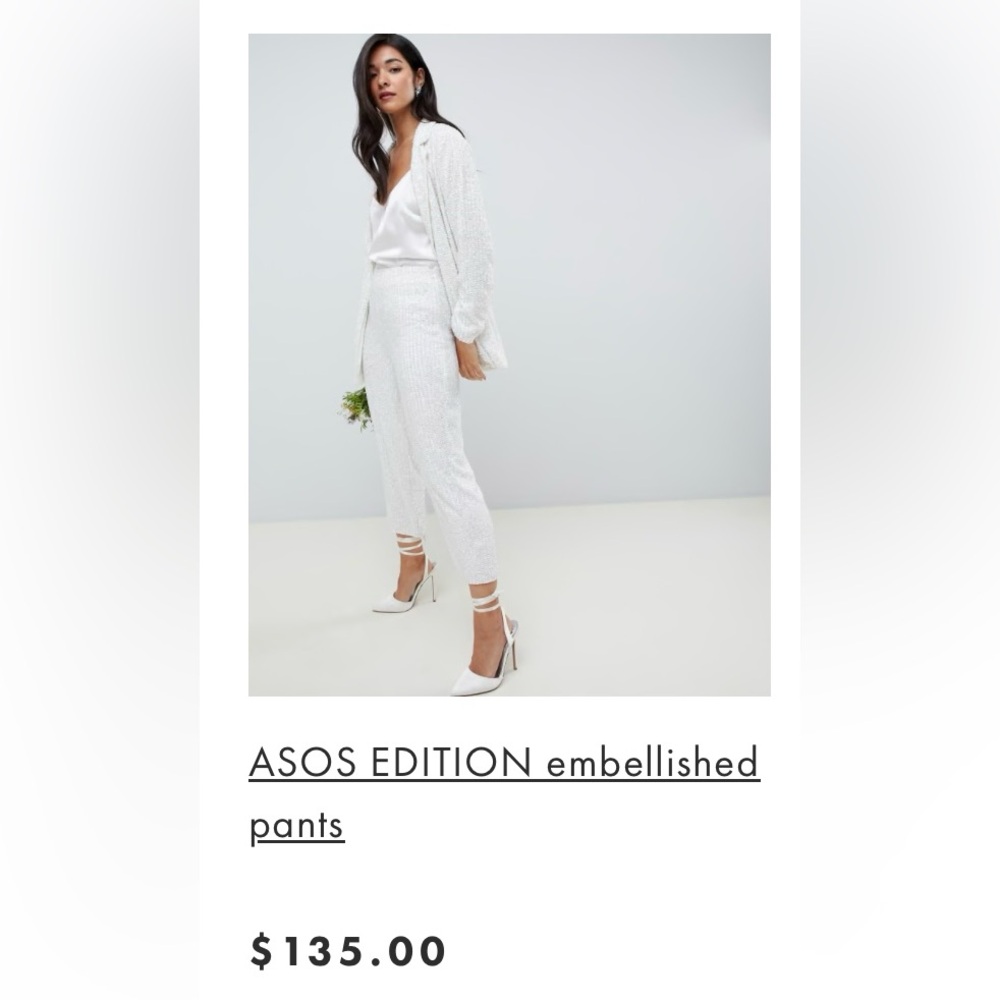 NWT ASOS Edition White Sequin Embellished Pants, Size 6